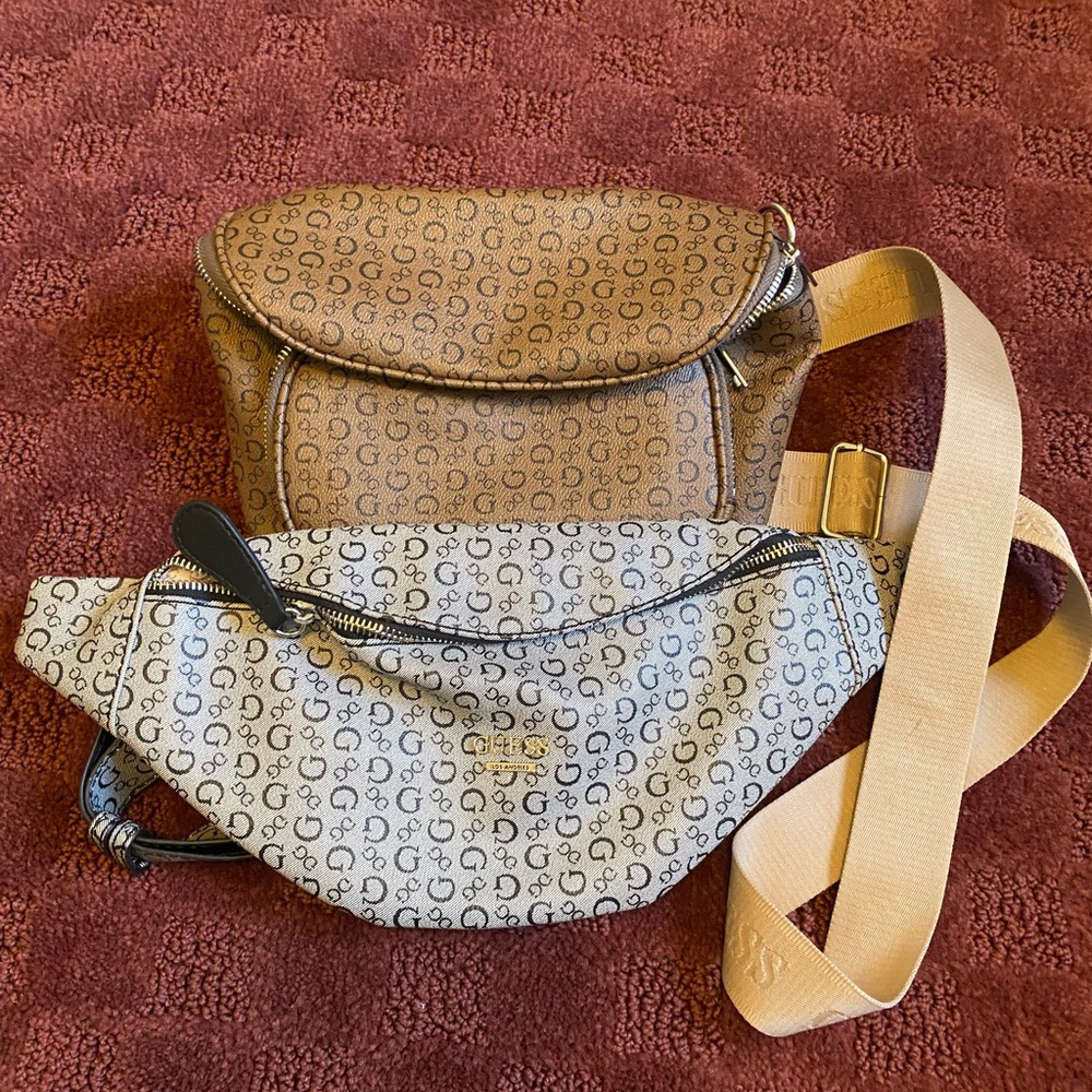 Guess Signature Brown and Cream Crossbody Bags